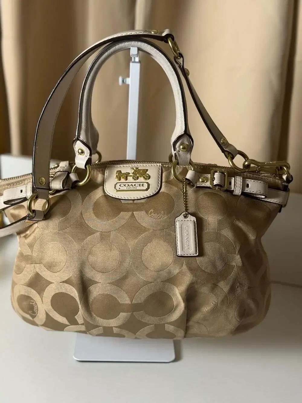 Coach Madison Optical Art Satchel Large Lindsey Shoulder Purse 18649 Khaki